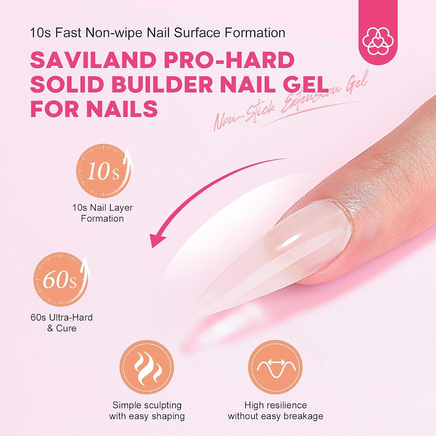 SAVILAND PRO-Hard Solid Builder Nail Gel for Nails: 2024 Ultra-Strength | Non-Sticky | Clear 3D Nail Gel with U V Lamp for 3D Nail Carving Emboss & Fast Extension Professional Use Salon