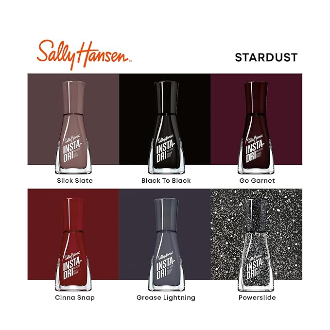 Sally Hansen Insta-Dri, Grease Lightening, Quick Dry, Long Lasting, Opaque, Shiny Black Nail Polish