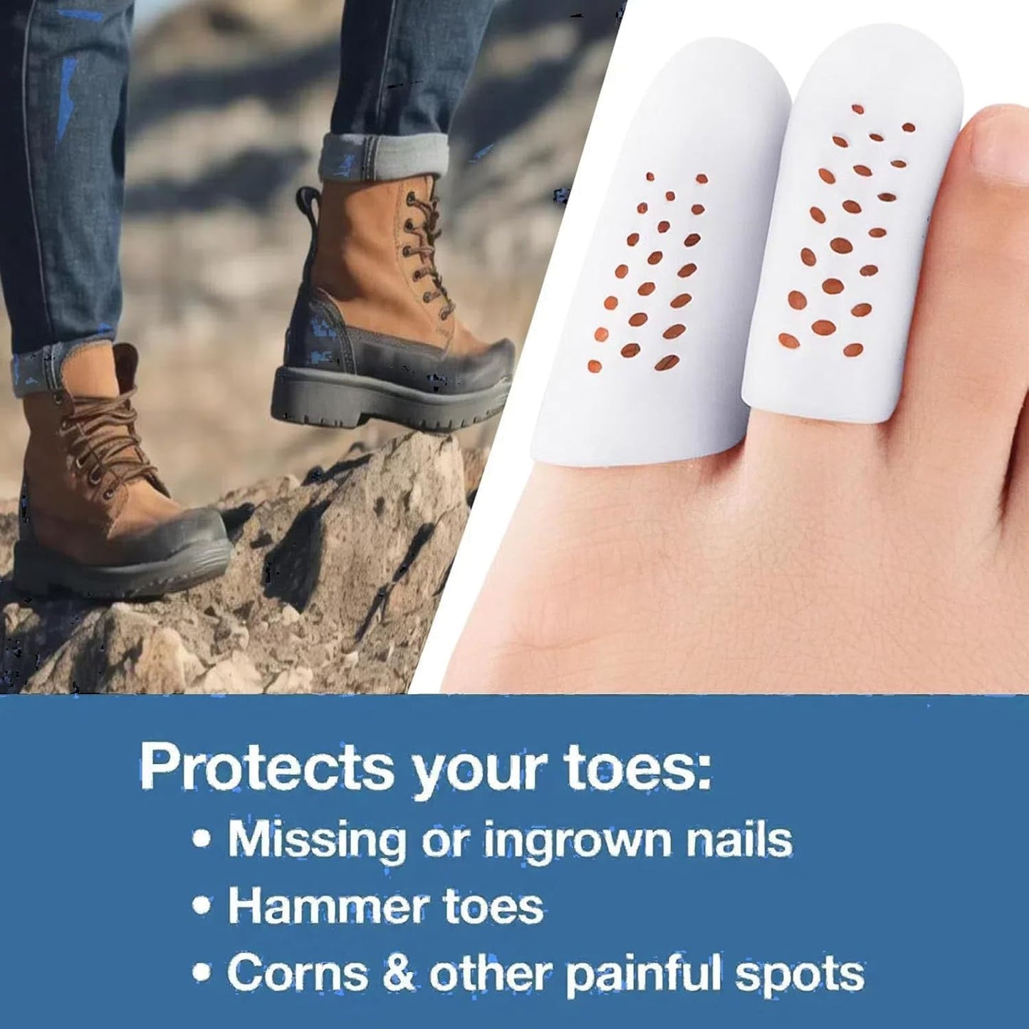 10 Pack Toe Caps and Toe Protectors for Women & Men Silicone Toe Covers Cushions for Pain Relief,Toe Bandages and Sleeves for Ingrown Toenails,Corns,Calluses,Blisters(4L +6 S) (White)