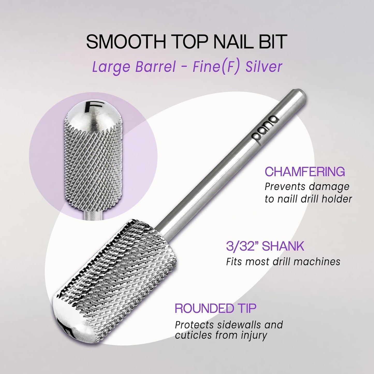 USA Pana 3/32" Safety Nail Carbide - Smooth Round Top Large Barrel Head for Electric Dremel Drill Machine - Grit Size: (4XC, 3XC, 2XC, XC, C, M, F, XF) (Fine (F) SILVER)