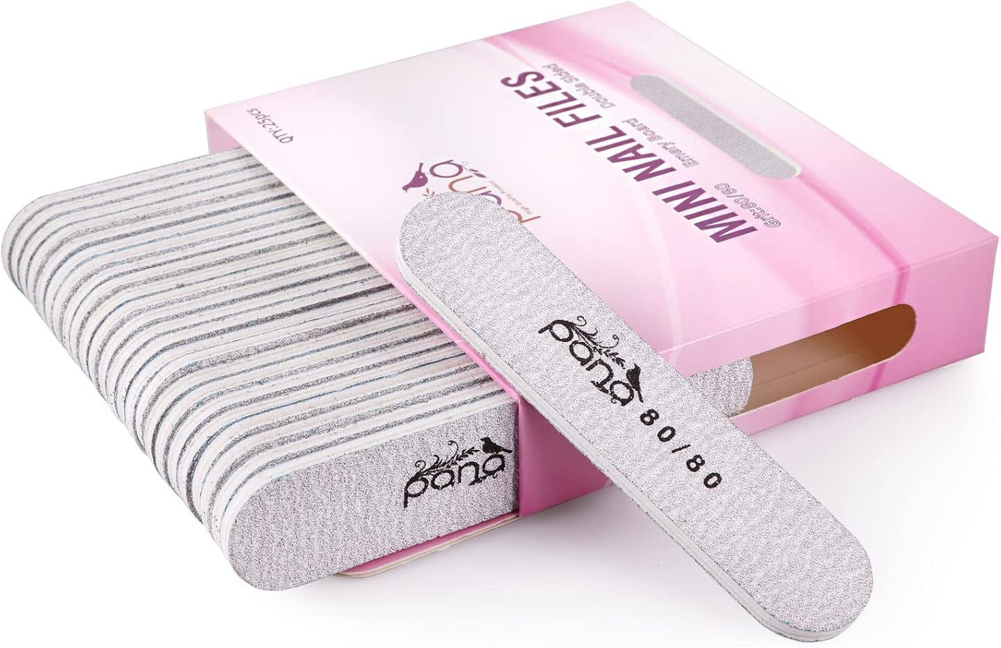 25PCS Mini Size PANA Professional Double Sided Nail Files - Zebra, 80/80 Grit - Emery Board Nail Buffering File Manicure Pedicure Nail Polisher Washable