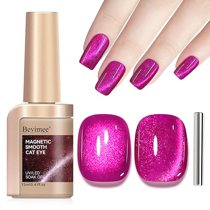 Cat Eye Gel Nail Polish Pink, Magnetic Cateye Gel Polish Hot Pink Glitter Holographic With Magnet For Nail Salon DIY At Home
