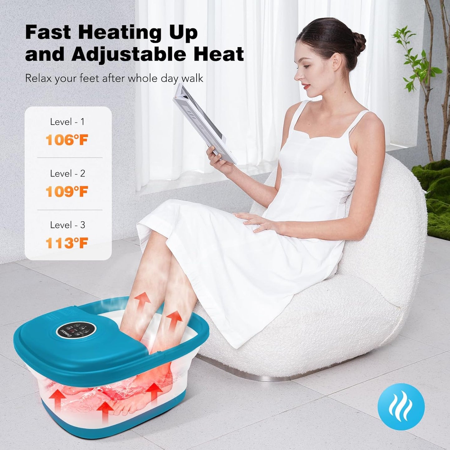 KNQZE Collapsible Foot Spa with Heat, Remote Control, Temperature Control, Bubbles, Pumice Stone, Red Light, Timer, 16 Massage Roller Pedicure Foot Bath Tub Foot Soaker for Relaxation & Stress Relief
