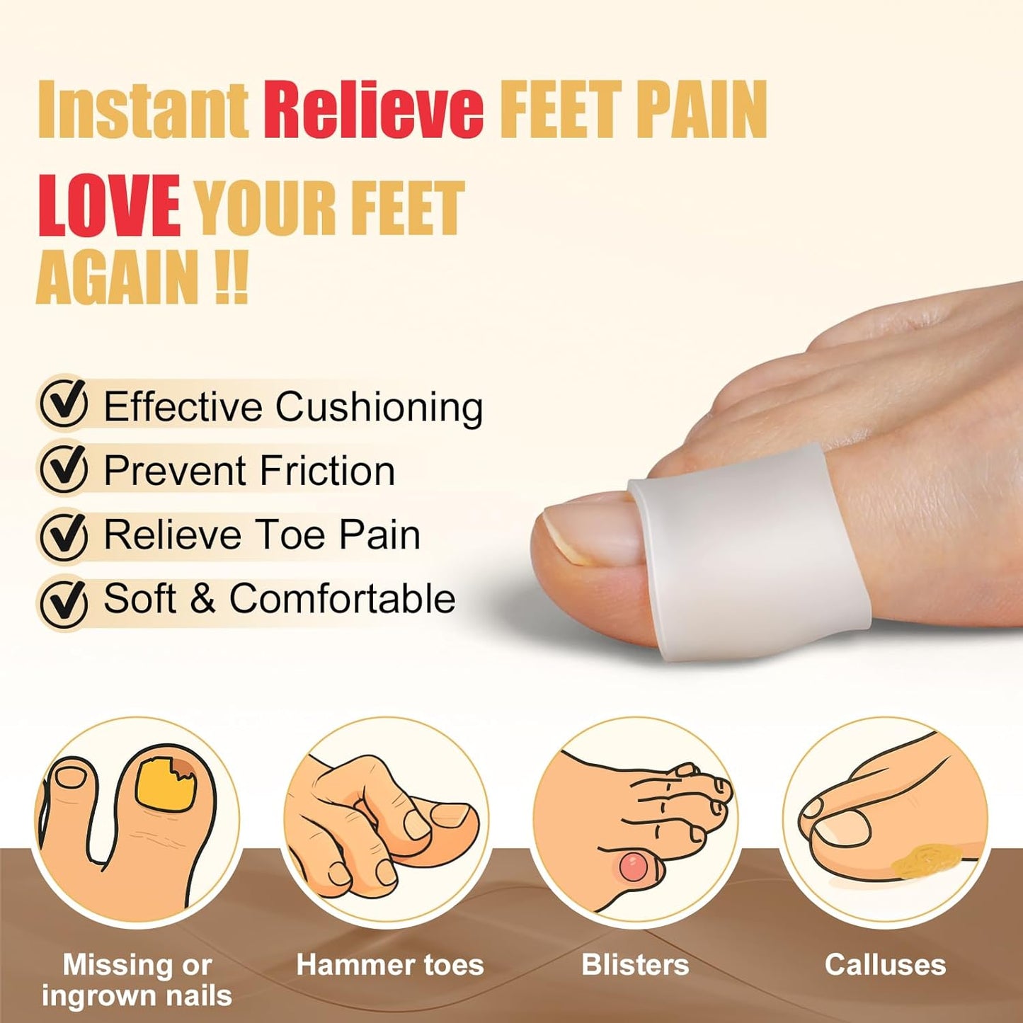 Pnrskter Silicone Toe Protectors - (12pcs for M Size) Toe Sleeve, Toe Caps for Hammer Toes, Overlapping Toes, Blisters, Calluses, Corns,Toenails Loss