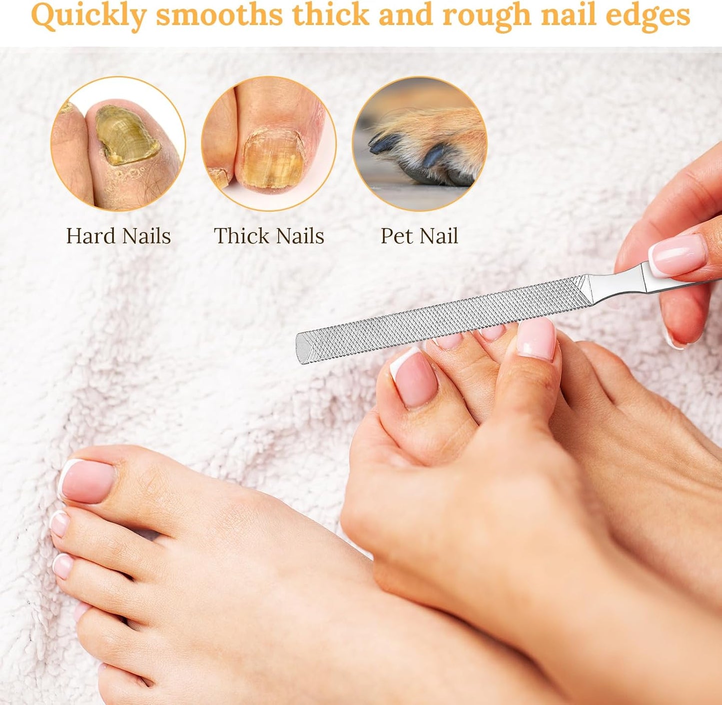 Professional Nail File Set 8 Pcs Stainless Steel Double Sided Manicure Pedicure Tools for Thick Hard Nails Non Slip Ergonomic Handle for Home Travel Salon Reusable Nail Care Kit for Fingernails