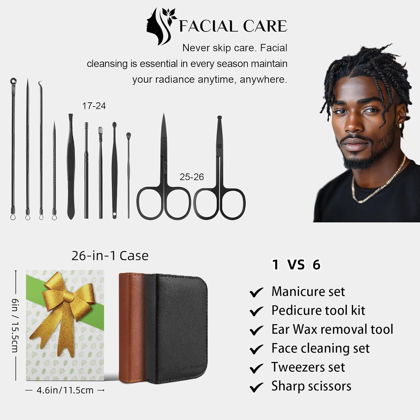 Nail Clippers Set, 26 Piece Manicure Set & Pedicure Kit, Stainless Steel Fingernail & Toenail Clipper Cutters, Professional Nail Care Tools with Luxurious Travel Case for Men and Women, Brown