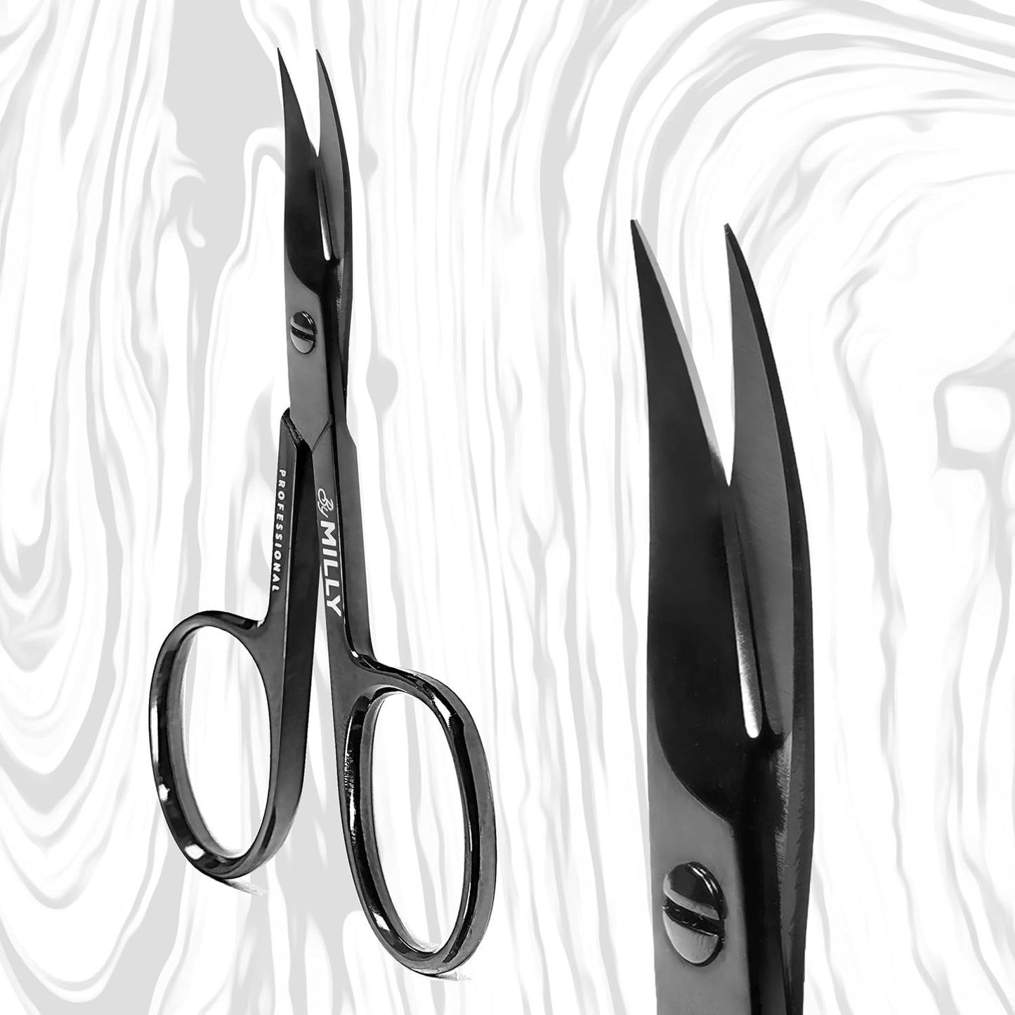 Professional Nail Scissors | High Carbon Stainless Steel | Manicure | Razor Sharp Curved Blade for Women - 100% Stainless Steel Beauty Scissors for Nails (Black)