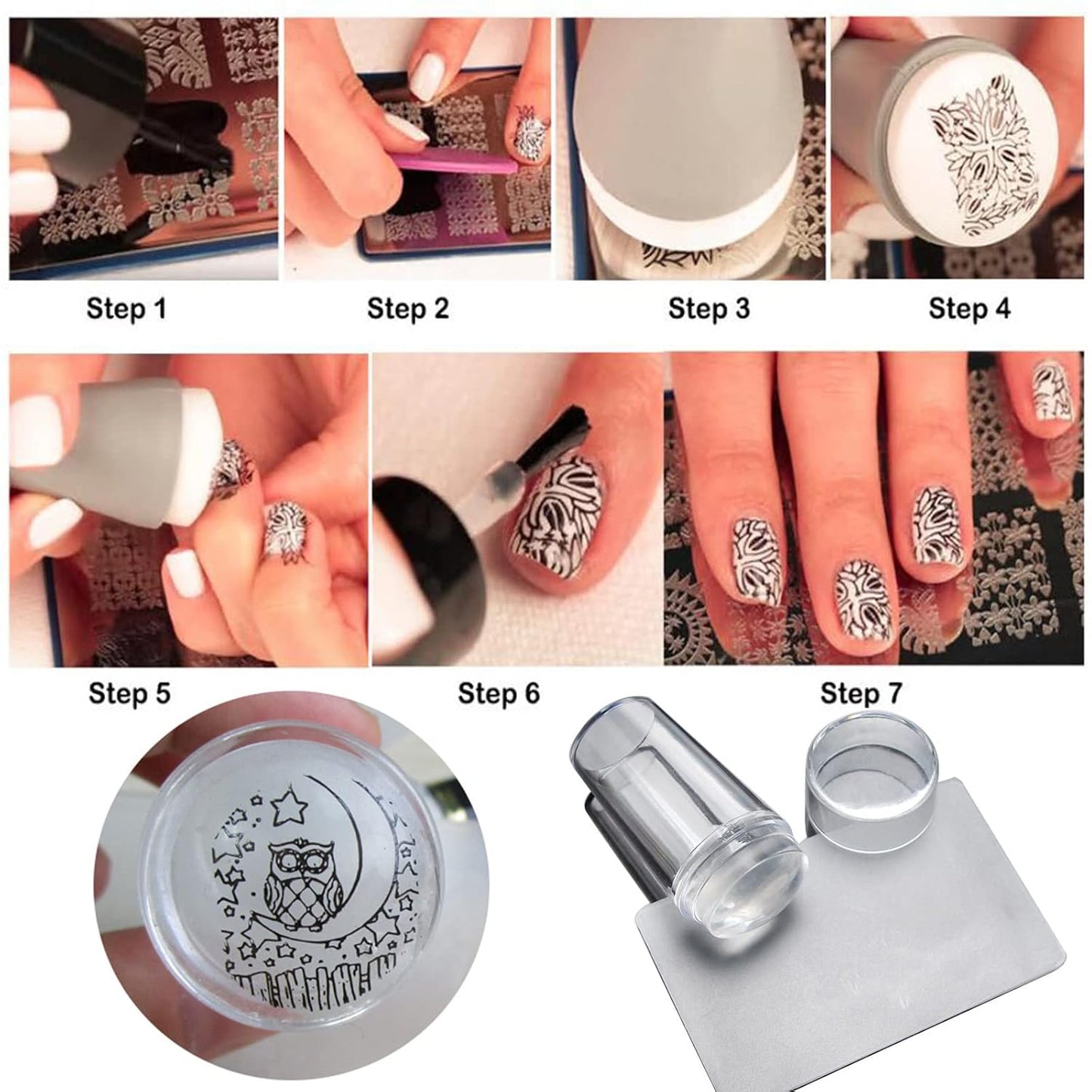 LoveOurHome Nail Stamping Plate Kit Flower Butterfly Lace Animal Fingernails Template Stencil Stamps Plate Silicone Stamper Scraper Manicure Design Tools Set (Butterfly)