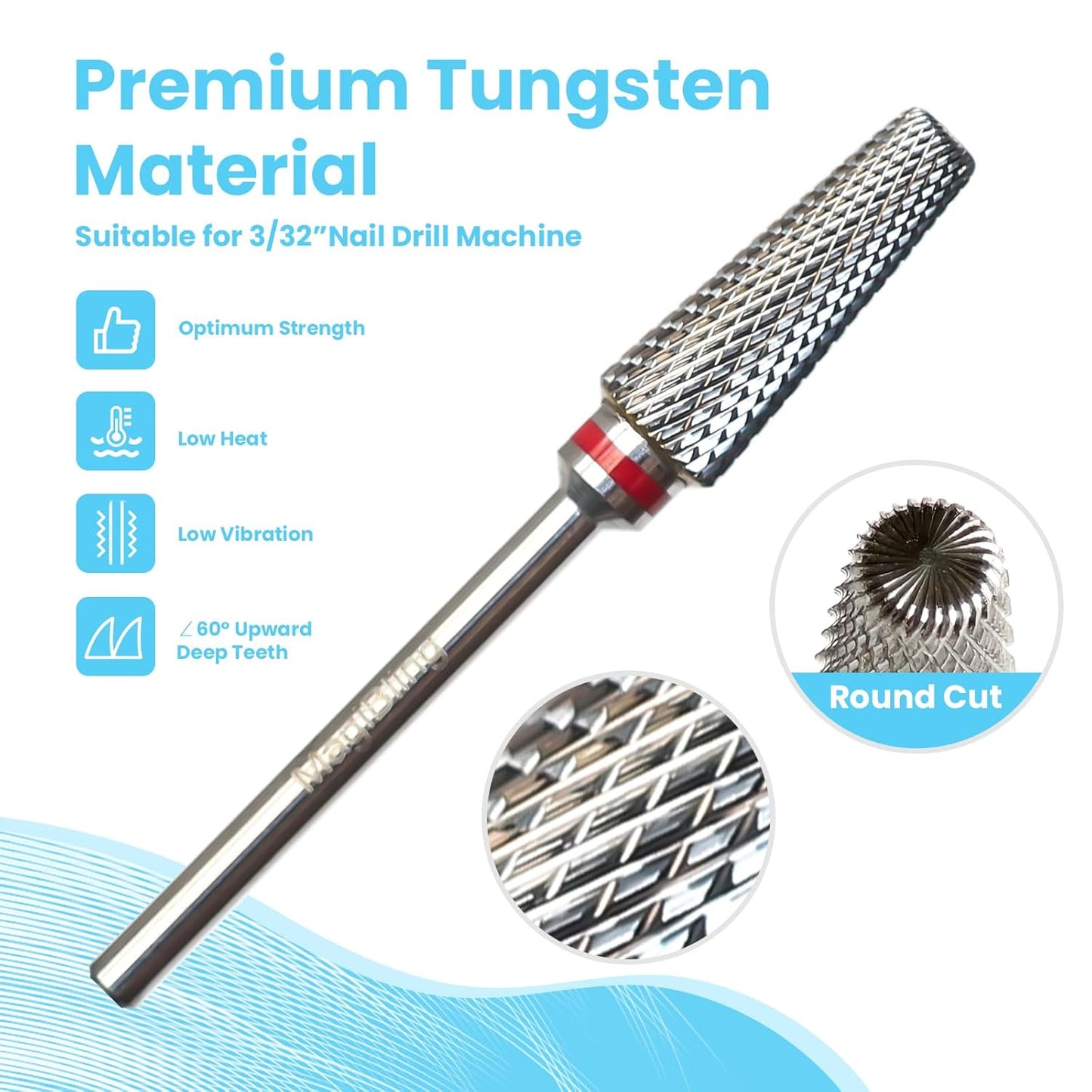 Super Cut 5 In 1 Nail Drill Bits, Tapered Barrel 3/32'' Safety Tungsten Bits, Upward Cut for Hard Gel Removal, Right Hand Use, Manicure Cuticle Gel Polishing, Technicians Bits, Fine.