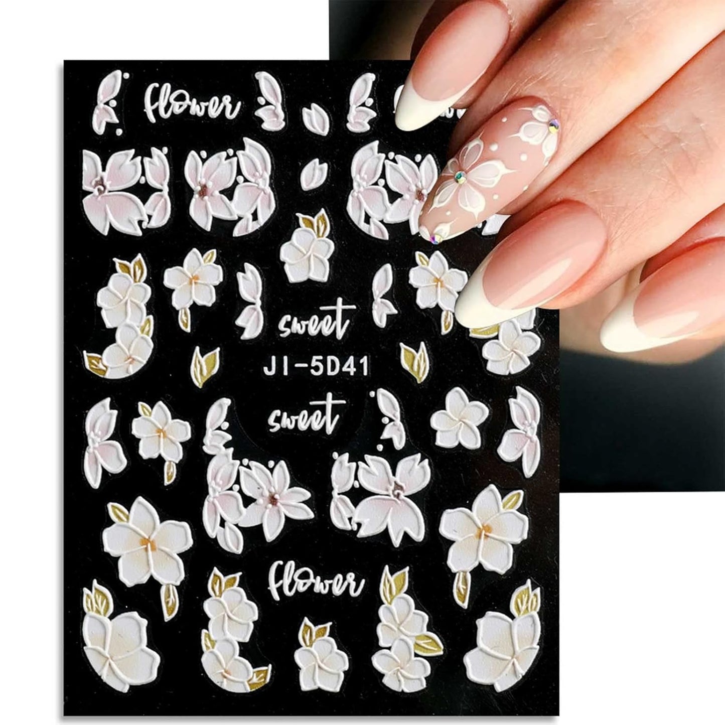 JMEOWIO 3D Embossed Spring Flower Nail Art Stickers Decals Self-Adhesive Pegatinas Uñas 5D Colorful Summer Floral Nail Supplies Nail Art Design Decoration Accessories 4 Sheets