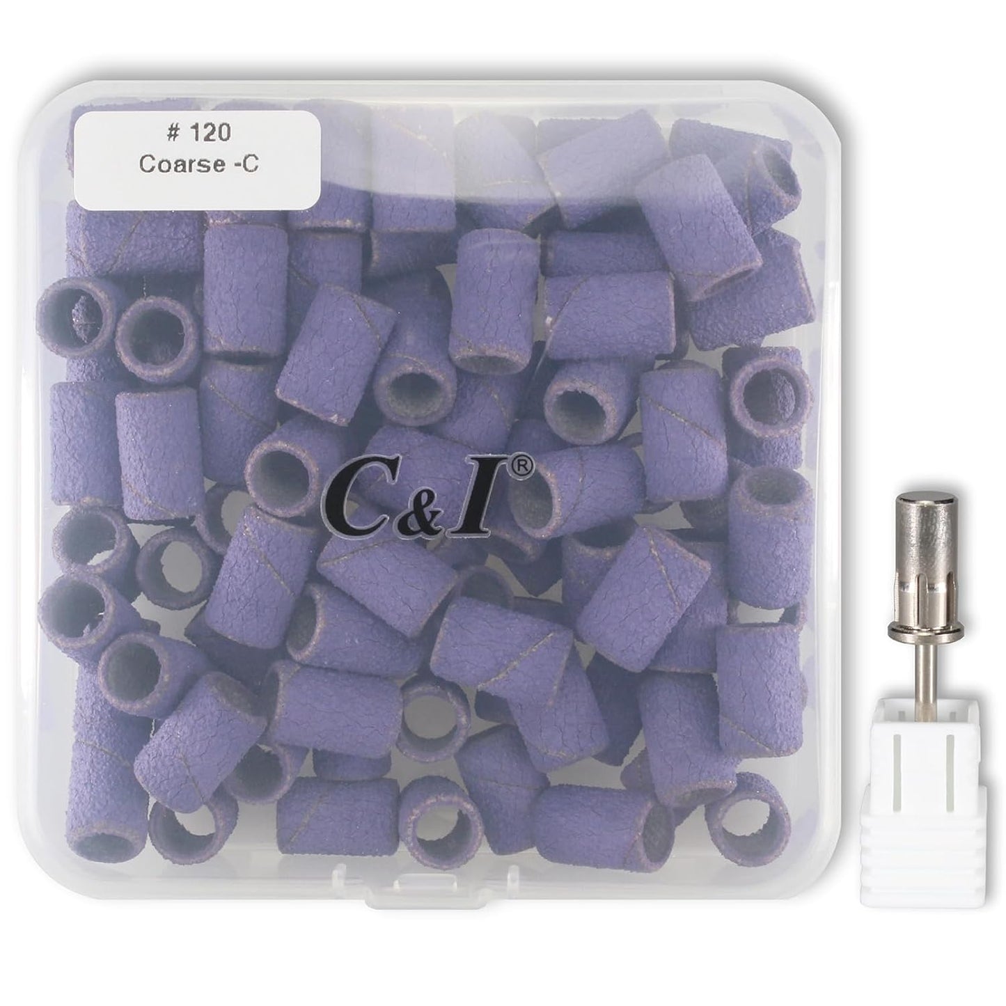 C & I Nail Sanding Bands 100 PCS Plus Upgrade Mandrel 1 PC, Nail Drill Bits for Acrylic Gel Nails Remove, Natural Nails Buffer for Nail Prep and Nail Shiner (Purple, #120 Coarse)