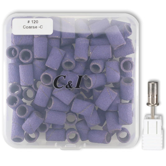 C & I Nail Sanding Bands 100 PCS Plus Upgrade Mandrel 1 PC, Nail Drill Bits for Acrylic Gel Nails Remove, Natural Nails Buffer for Nail Prep and Nail Shiner (Purple, #120 Coarse)