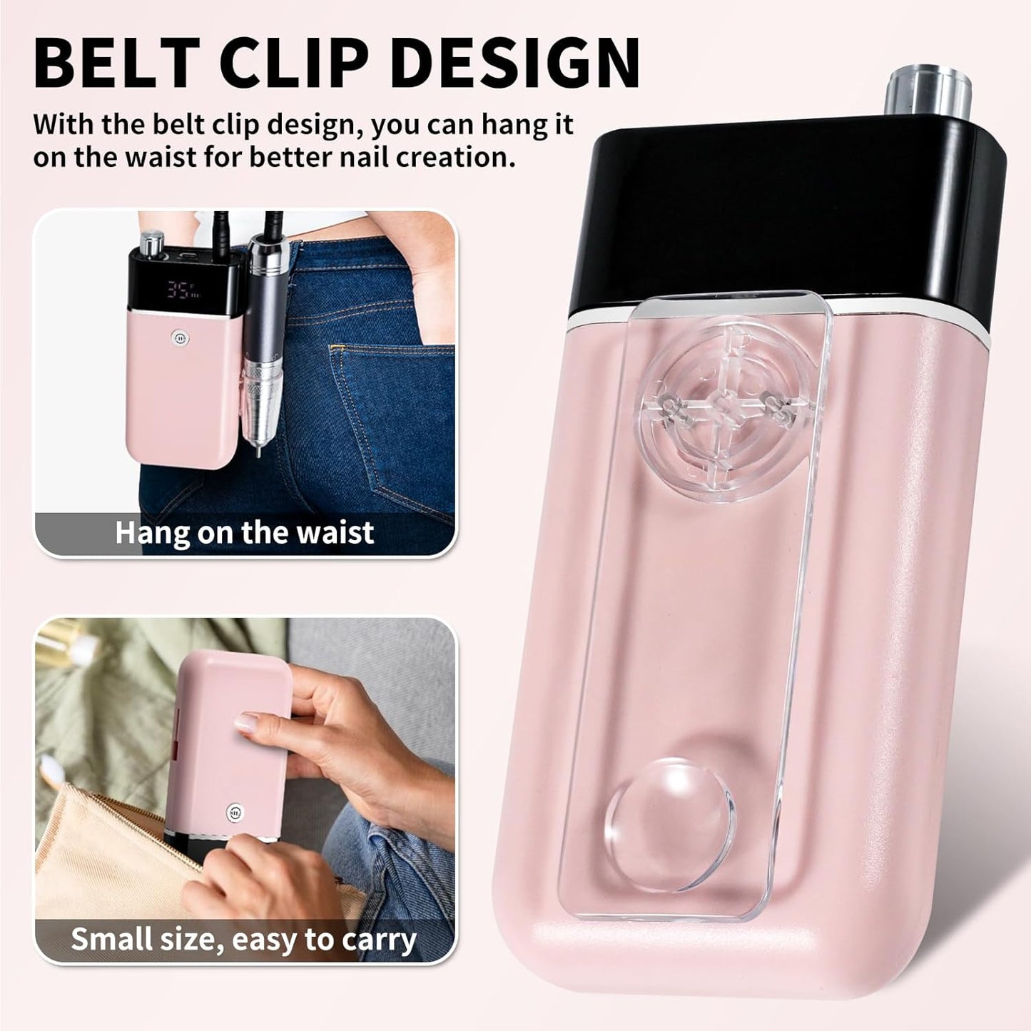 Professional Electric Nail Drill Kit Pink Portable Rechargeable Cordless Nail File Machine 35000 RPM with 7PCS Bits for Acrylic Gel Powder Nails Polish Pedicure Toenail Tool Salon Set