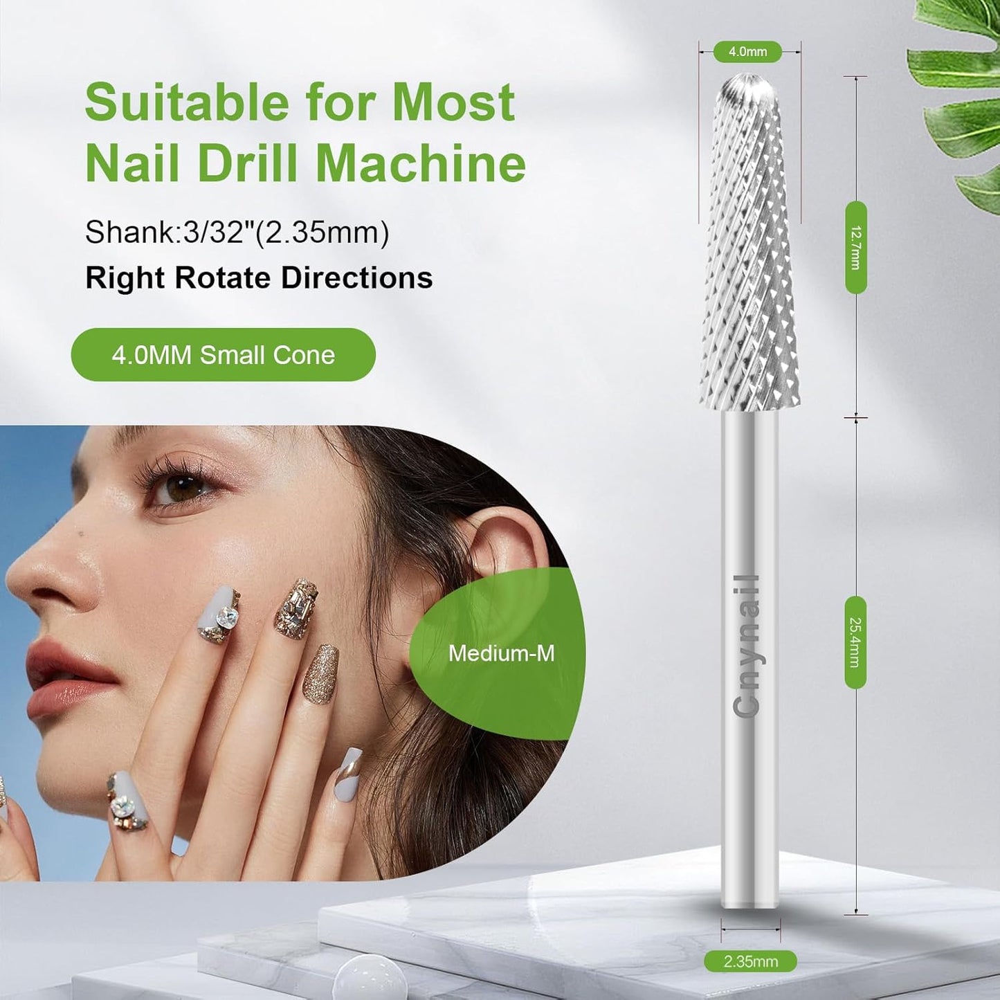 Cnynail 3/32" 4.0MM Small Cone Clean Medium Grit Carbide Cuticle Cleaner Bit for Electric Nail Drills – Professional Manicure Tool for Nail Salons and Home Use (M Grit. Silver)