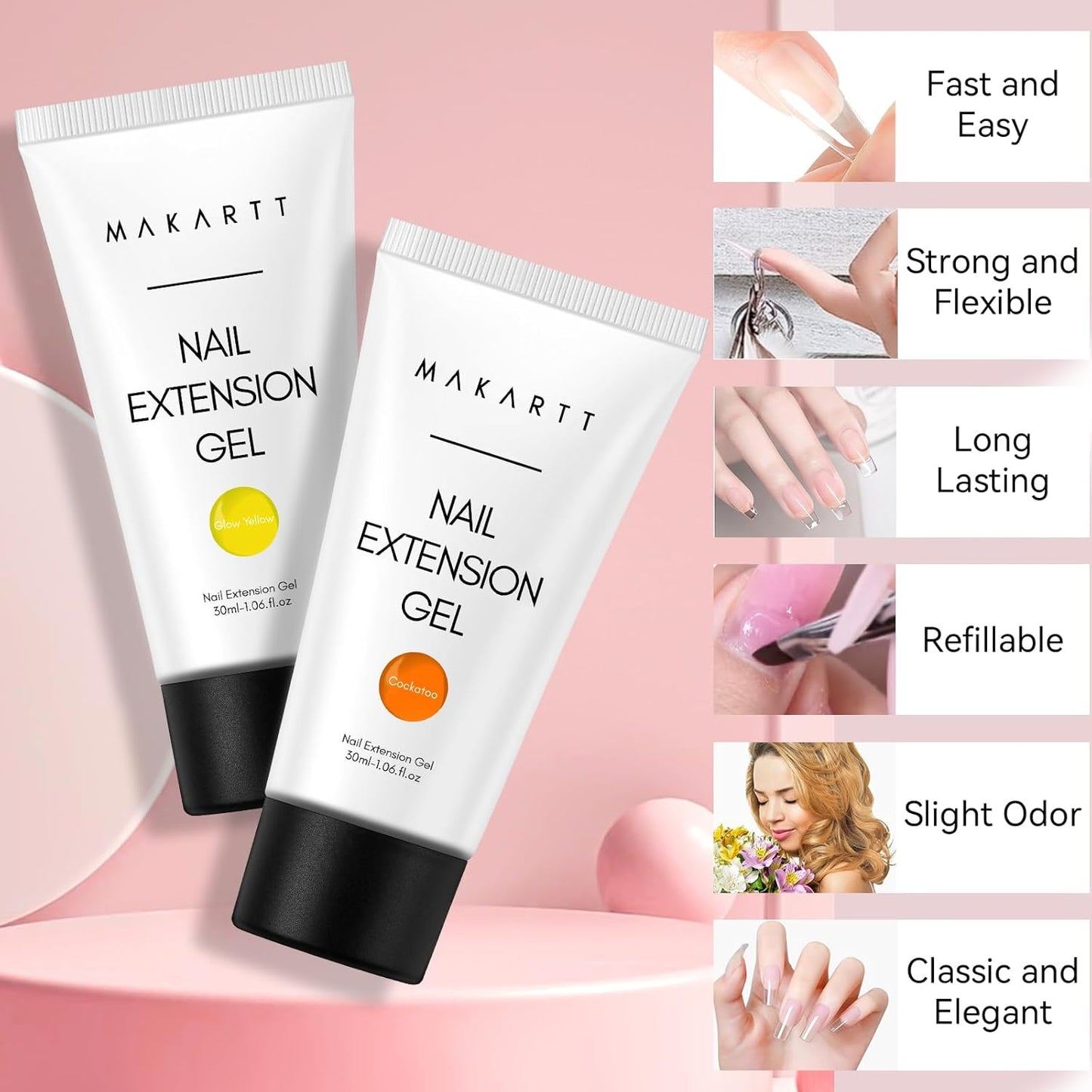 Makartt Poly Nail Gel Set: Orange Yellow Colors, Strong Builder for Extension Overlay Strengthener 3D Diy, Multifunctional, Long-lasting for Nails French Manicures Home Salon-2PCs 30ML