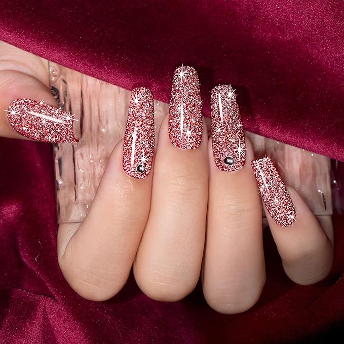 RARJSM Diamond Glitter Gel Polish,Dark Red Gel Nail Polish,Chunky Glitter GelPolish Soak Off U V L E D Nail Art Starter Manicure Salon DIY at Home 7.5ML Curing Require