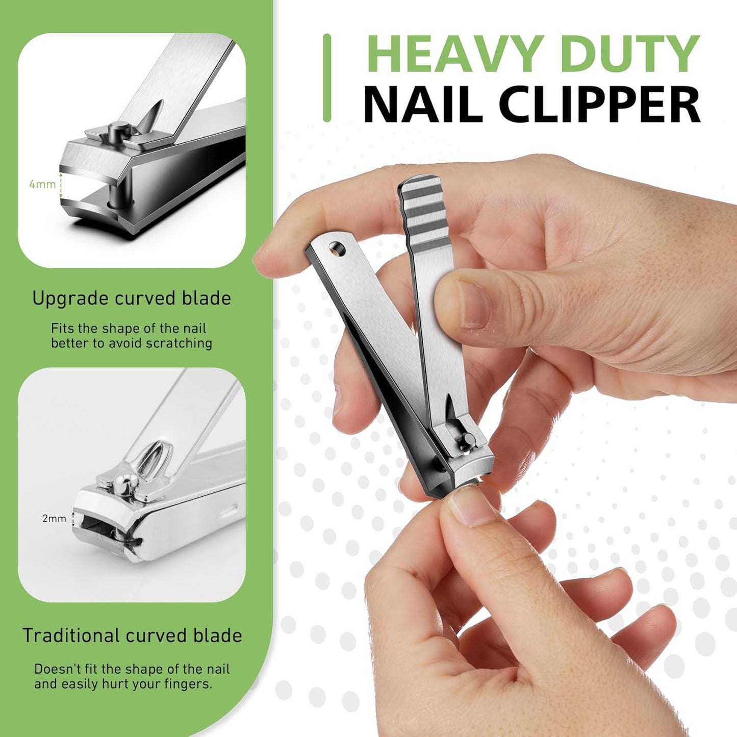BALUCA Curved Toenail Clipper for Thick Nails, Heavy Duty Stainless Steel Toe Nail Clippers for Seniors, Men & Women, Stainless Steel Nail Cutter for Accurate Trimming and Grooming (Silver)
