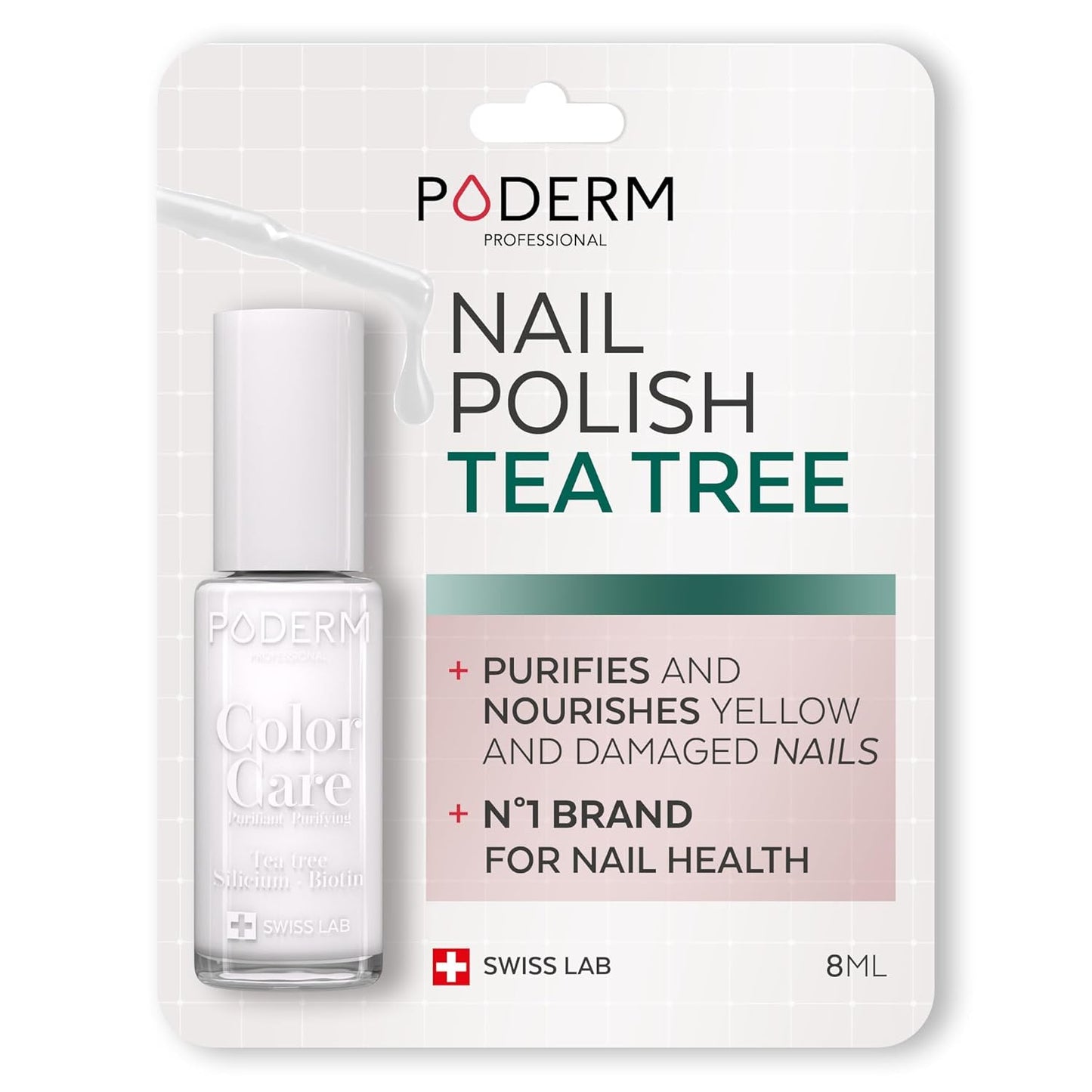 PODERM - Nail Polish – Enriched with Tea Tree – Improves nail appearance – Ingredients Natural/Vegan - foot/hand - Swiss Made (French White)