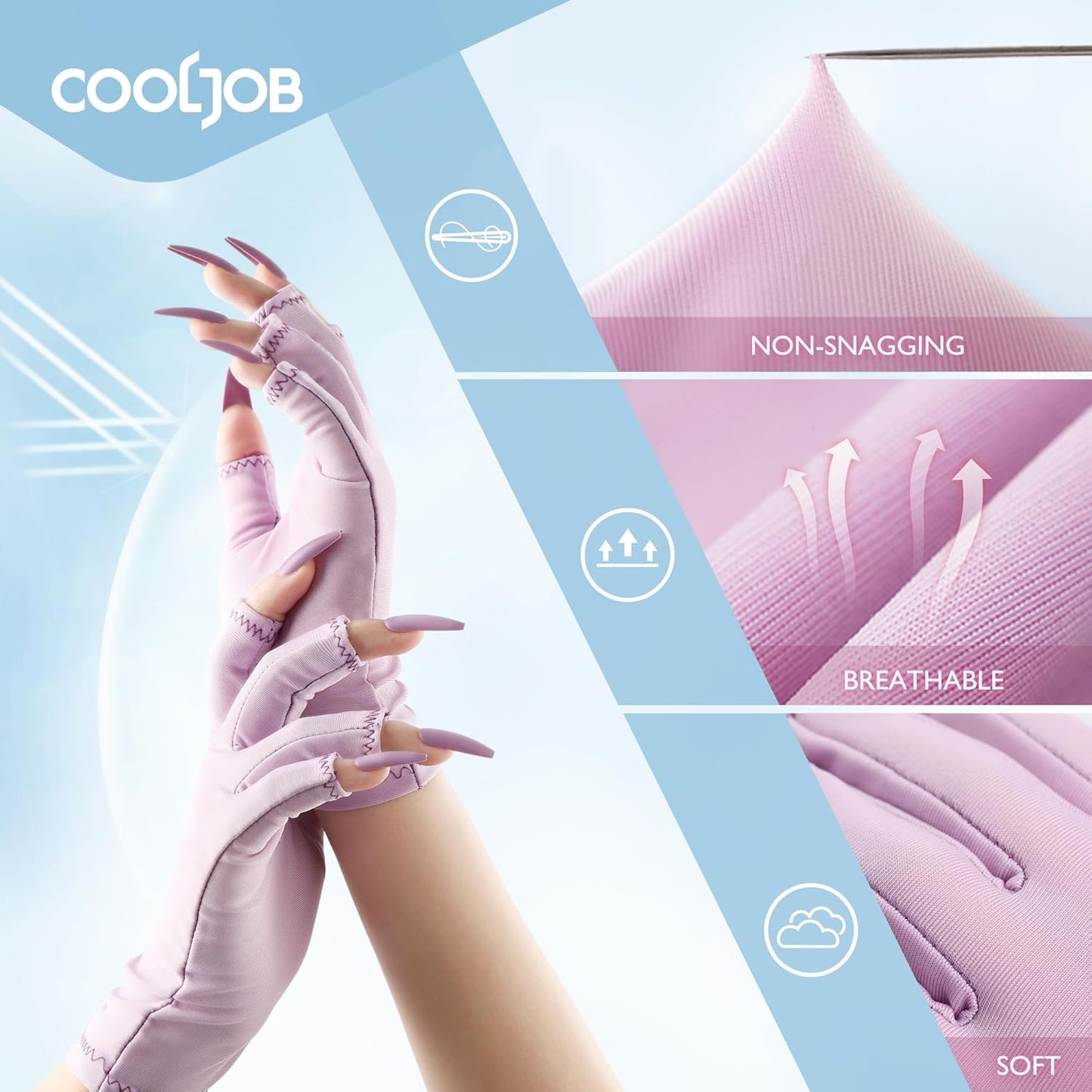 COOLJOB Anti-UV Gloves for Nail Lamp, Professional UPF50+ UV Protection Glove for Manicures, Art Skin Care Fingerless, Women Men Protect Hands from Sun and Nail Dryer Harm, Purple, 1 Pair
