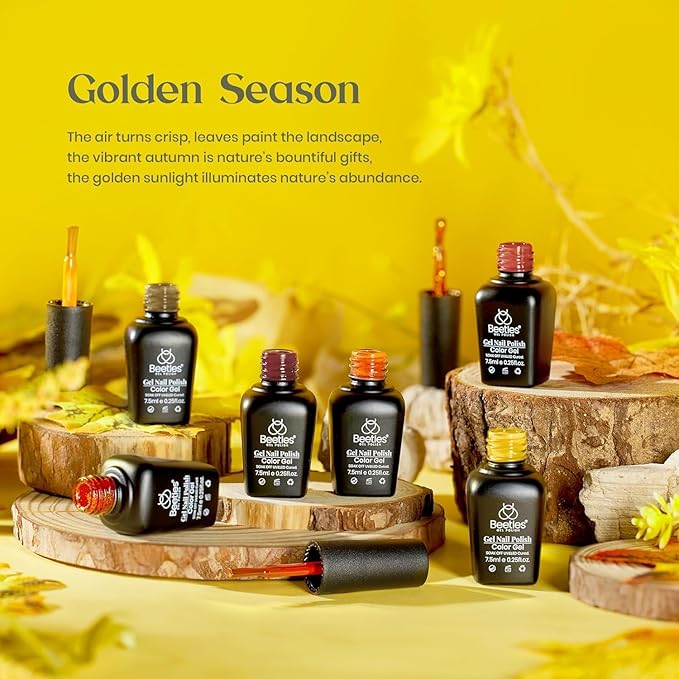 Beetles Fall Gel Nail Polish Set 6Pcs Brown Green Yellow Burgundy Orange Glitter Gel Polish Nails Art Soak off Uv LED Manicure Gift Set Golden Season Collection 2025 Nail Trend Gift for Women