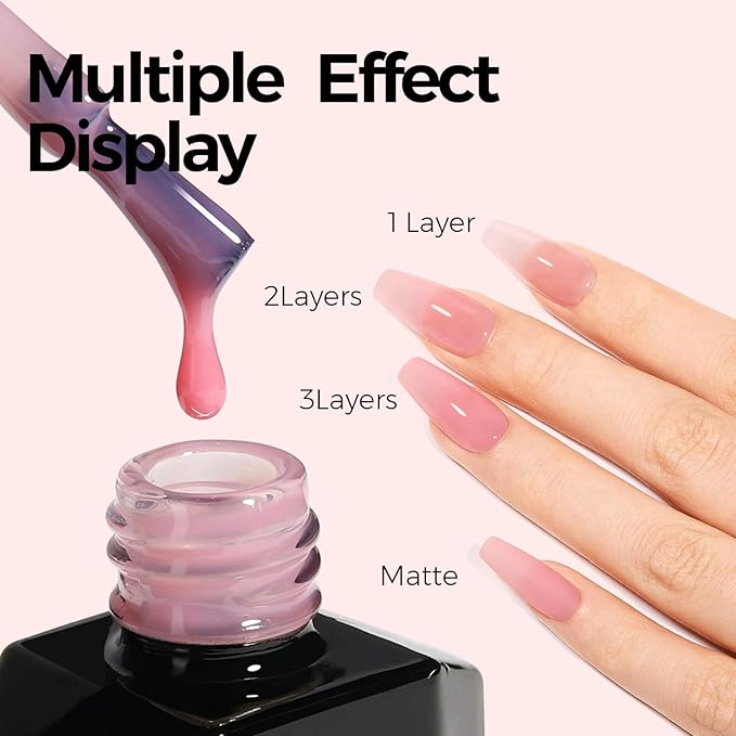 TOMICCA Pink Gel Nail Polish - Clear, Nude, Sheer Translucent Colors - UV Jelly Gel Nail Polish for French Manicure DIY