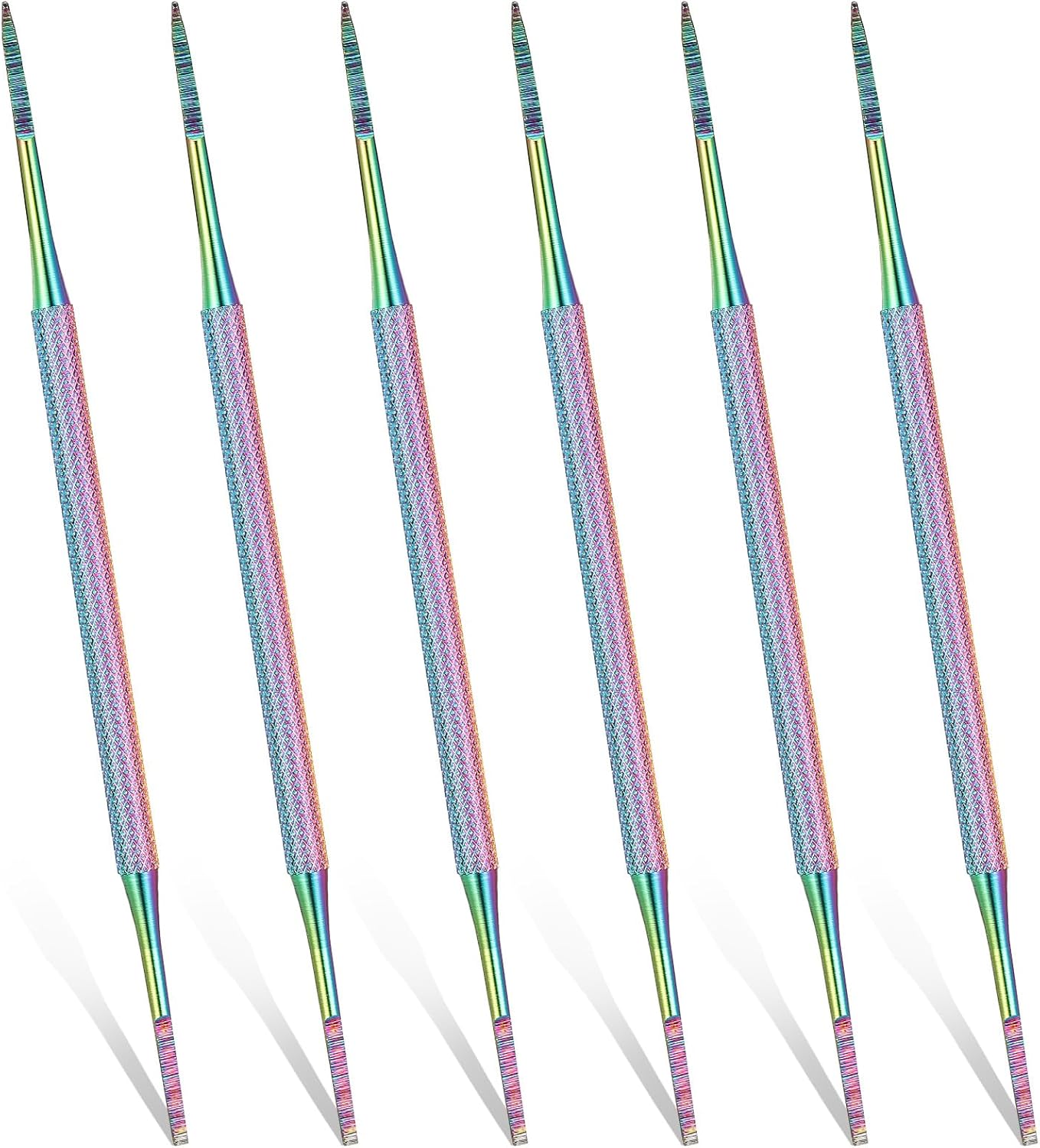 Mudder 6 Pack Ingrown Toenail Files Double Sided Toenail Lifters One Side Flat and One Side Curved Stainless Steel Manicure Treatment Removal Pedicure Tools for Feet Under Nail Cleaner (Rainbow)