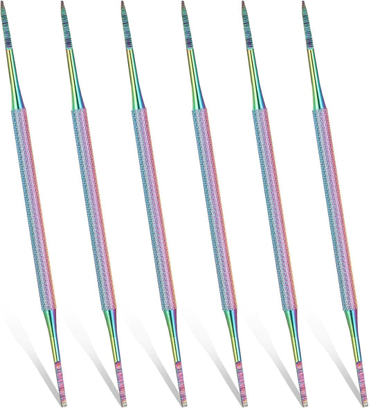 Mudder 6 Pack Ingrown Toenail Files Double Sided Toenail Lifters One Side Flat and One Side Curved Stainless Steel Manicure Treatment Removal Pedicure Tools for Feet Under Nail Cleaner (Rainbow)