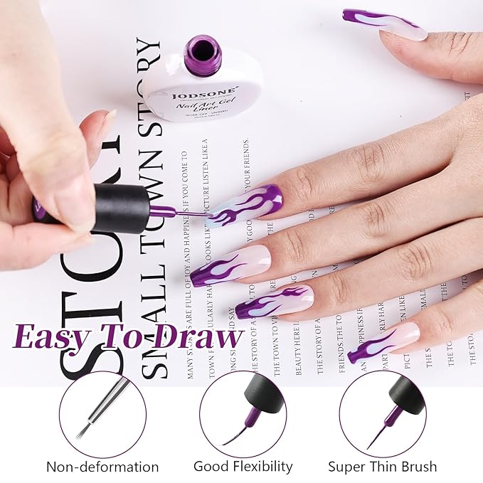 JODSONE 10ml Gel Polish Nail Art Gel Liner Dark Purple Need U V Lamp Cured at Home Salon Design Gift for Girls