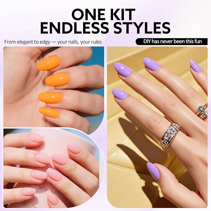 VENALISA 10 ML Gel Nail Polish Set with DIY Nail tips Kit, 5 Pcs Pink Purple Orange Gel Polish Color High Gloss Soak Off U V Nail Manicure Salon DIY