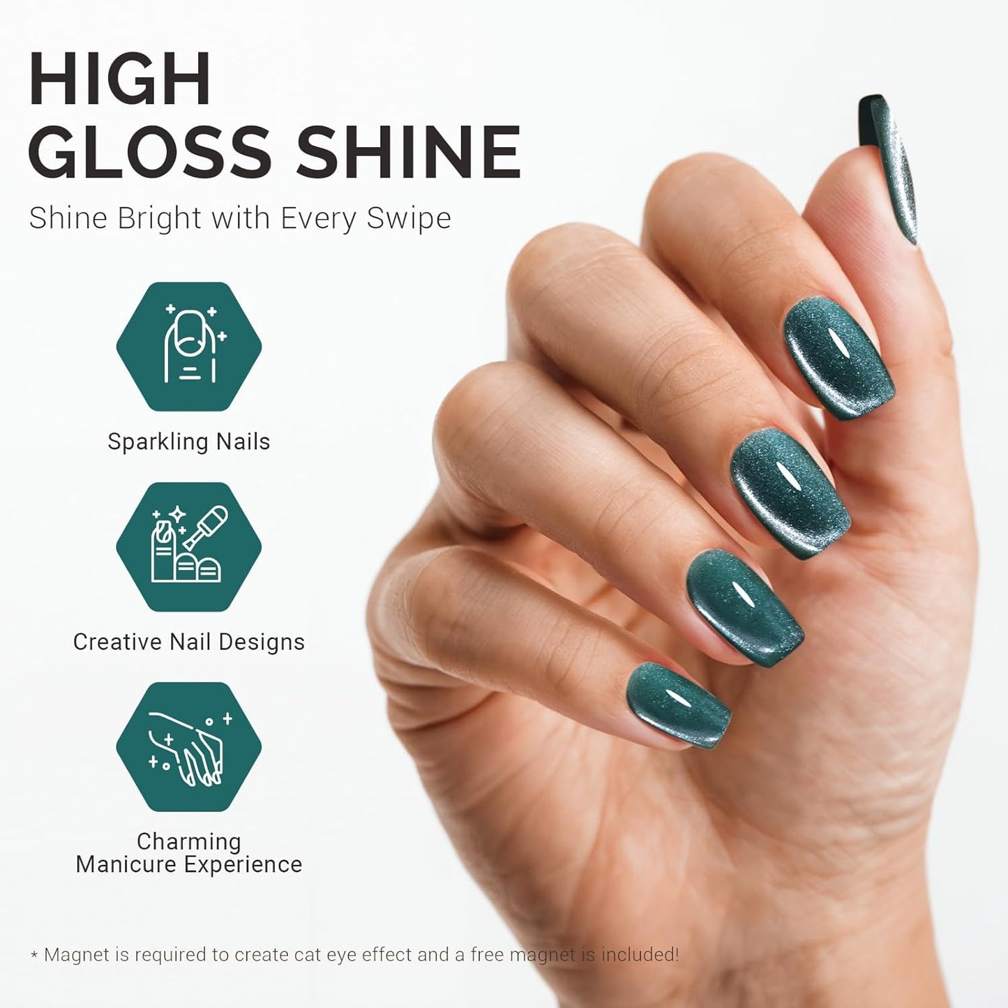 MelodySusie Jeweliver Cat Eye Gel Nail Polish, 0.5 Fl Oz Green Glitter Holographic Magnetic Nail Polish with Magnet, UV Nail Polish for Nail Art Manicure Salon DIY at Home C6686