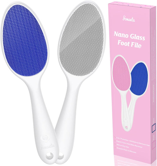 Foot File, Nano Glass Foot File Callus Remover with Handle, 2-in-1 Foot Scrubber Dead Skin Remover, Gentle Exfoliation Foot Buffer Pedicure Tools for Feet-Blue