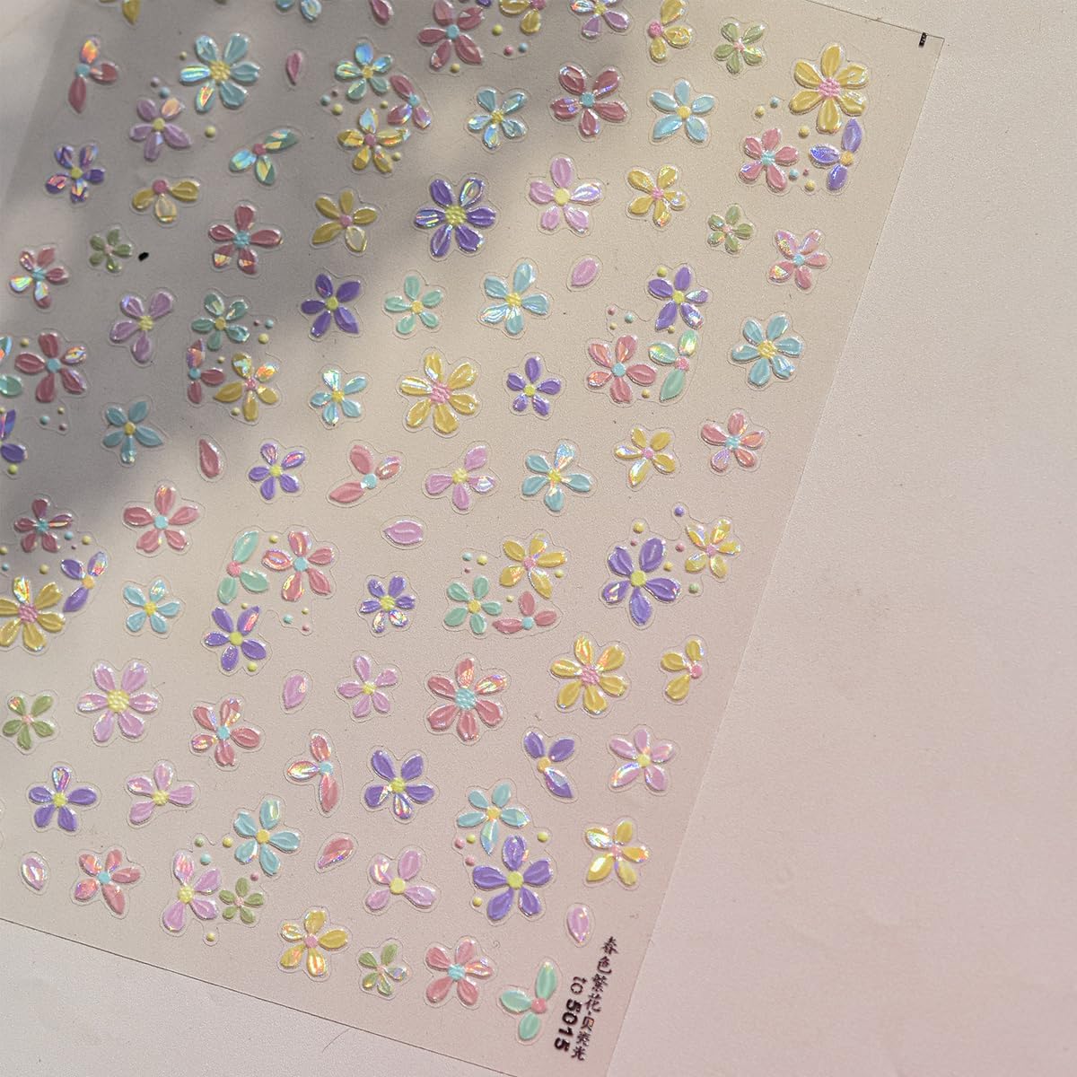 1 Sheet Colorful Flower Nail Stickers, 5D Embossed Self-Adhesive Nail Decals, Summer Glossy Floral Nail Design Stickers for Women DIY Spring Floral Manicure Decoration Supplies