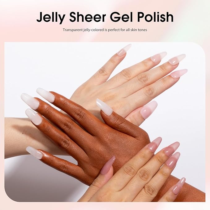 CANNI Jelly Pink Gel Nail Polish, 1Pcs Jelly Nude Pink Gel Polish Sheer Clear Light Pink Gel Polish Translucent Color Nail Polish Gel Soak Off U V Gel Nail French Nail Manicure Salon DIY