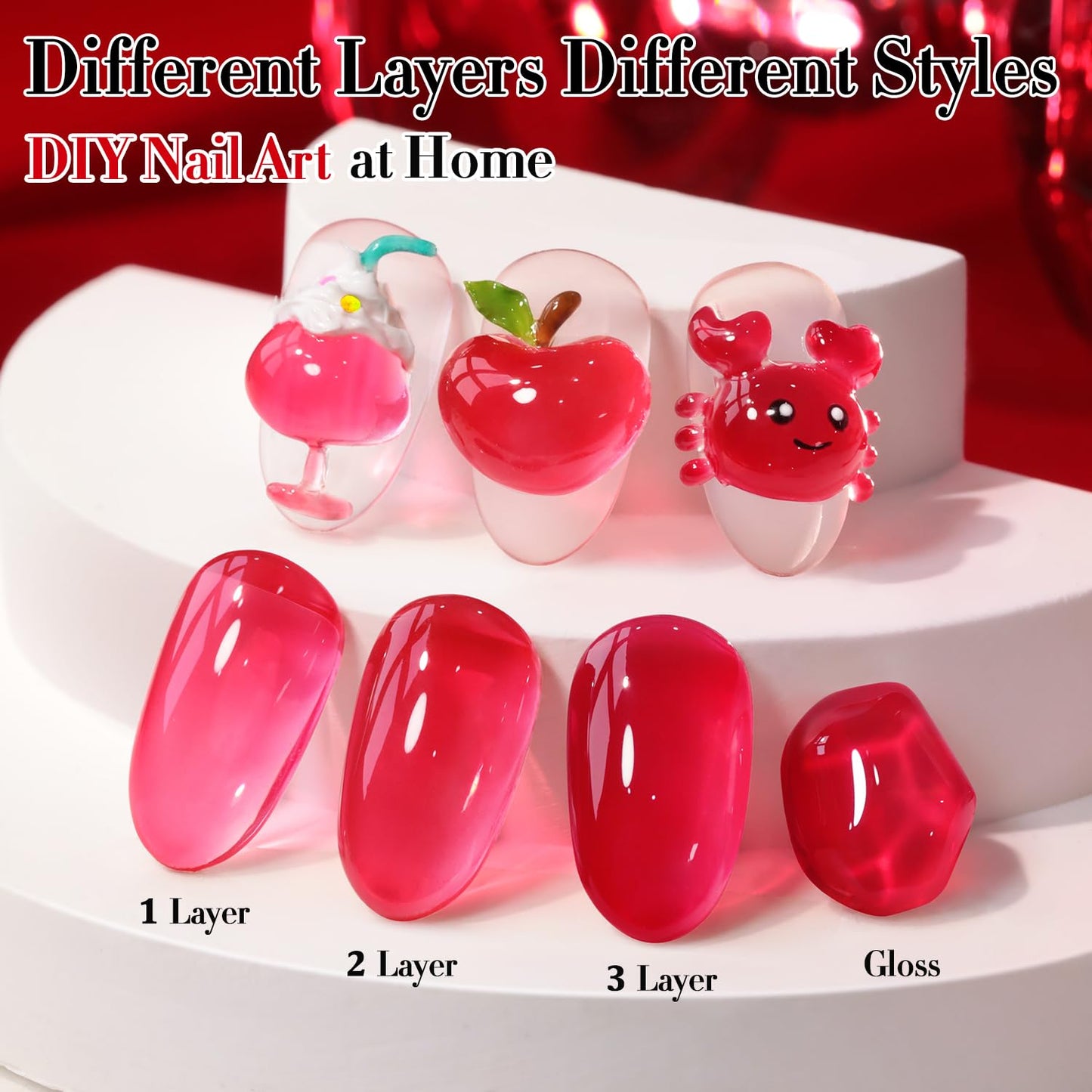 Double Rhythm 0.5 Oz Jelly Gel Polish Same Color Same Bottle Sheer Neutral Natural Light Milky Pastel 15ML Translucent Polish Art DIY at Home (Red-A1612)
