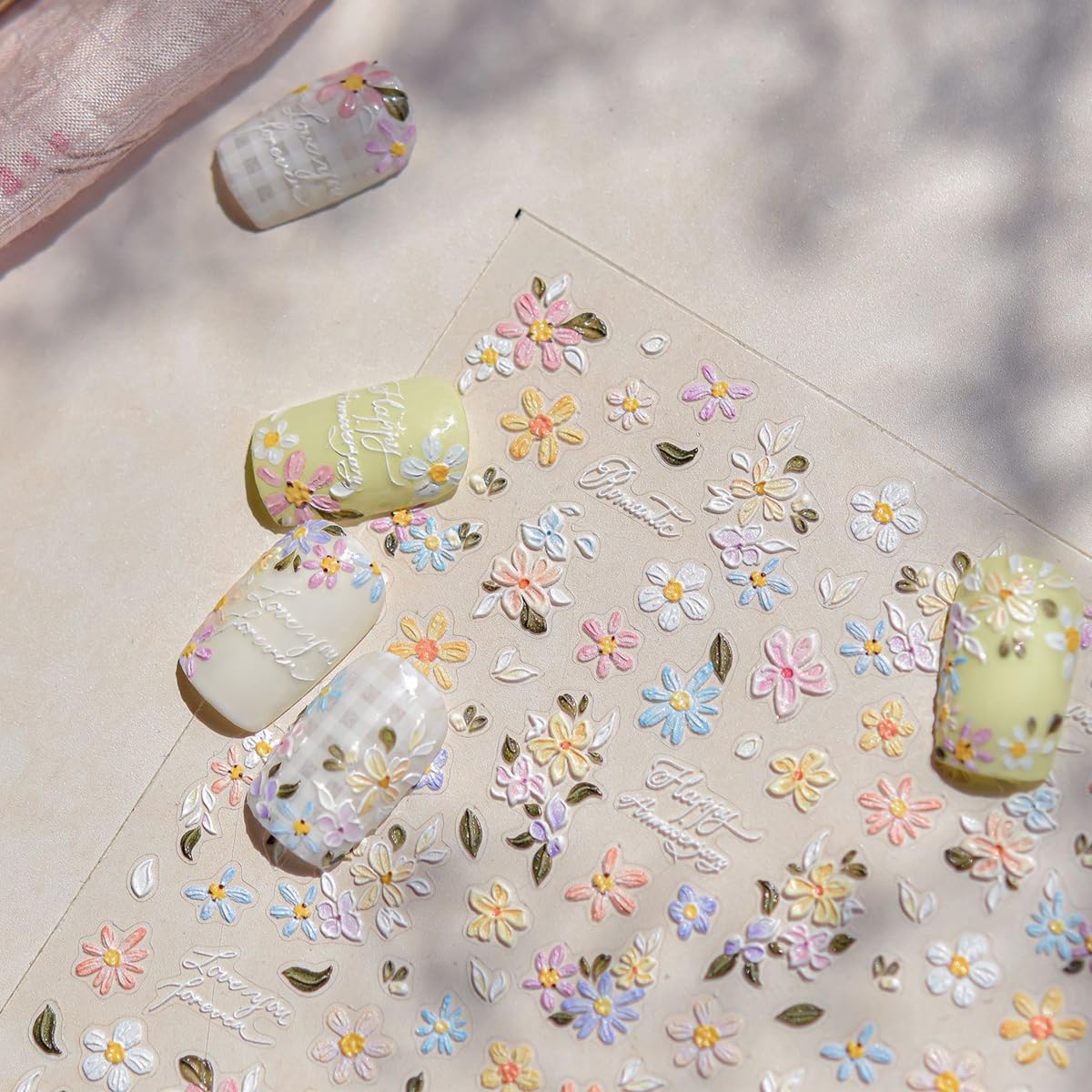 Flower Nail Stickers Decals Embossed Colorful Flowers Nail Decals 5D Relief Floral Self-Adhesive Nail Design Stickers for Women DIY Manicure Decoration Supplies