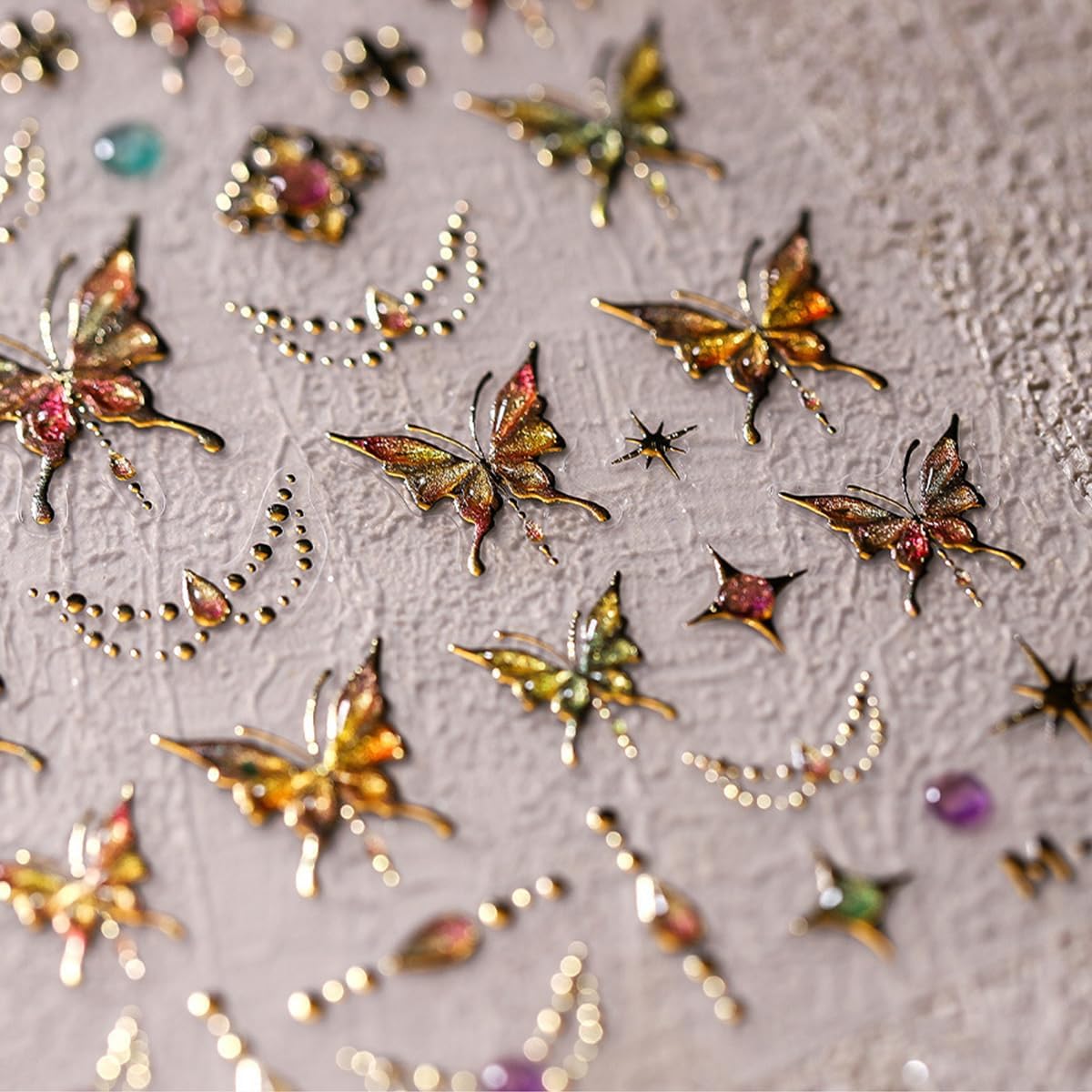 Gold Butterfly Nail Art Stickers - 5D Embossed Butterflies & Flowers Nail Decals - Self Adhesive Luxury Shiny Nail Design Stickers for Women & Men Manicure Decoration