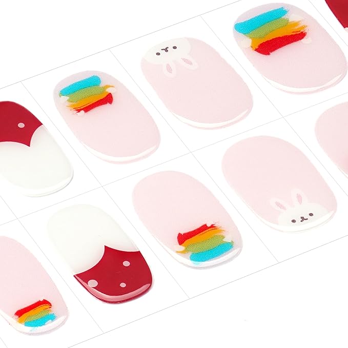 DANNI & TONI Kids Gel Nail Strips Rainbow Rabbit Salon-Quality Peel & Stick Manicure for Children (Age 6+)– Safe, Long-Lasting, Easy to Apply |Rainbow Pop