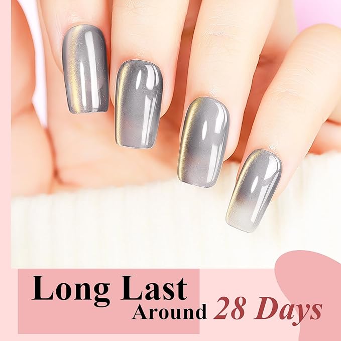 Cat Eye Gel Nail Polish Set-10 Colors with Magnet Cats Eye Gel Polish Silver Pink Blue Jelly Glass Effect Crystal Glitter Cateye UV Kit Home Manicure DIY Nail Art