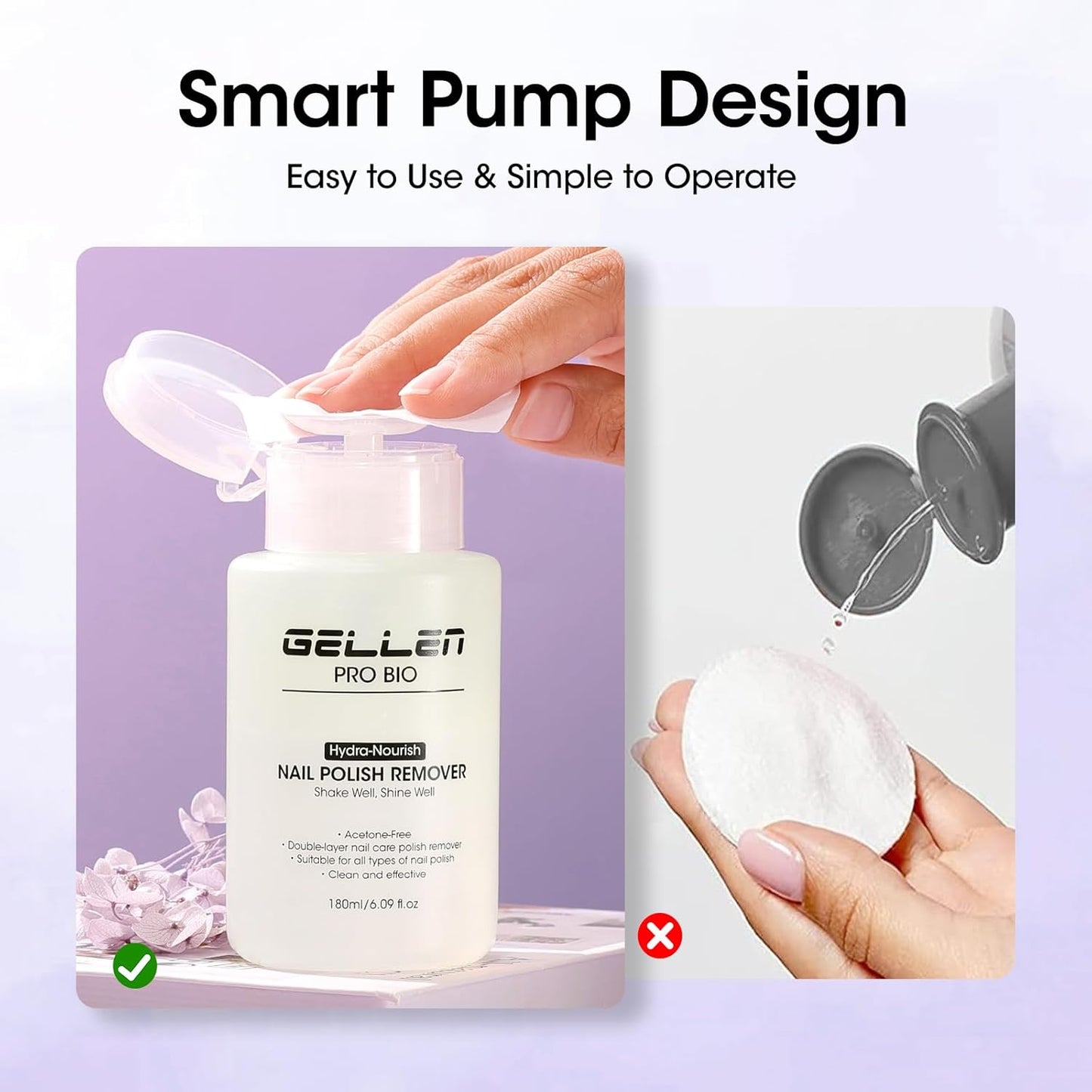 Gellen Nail Polish Remover, Dual-phase Nourishing Polish Removal- Non Acetone- for Quick Dry Nail Polishes- Non Toxic Fingernail Polish Remover with Easy Push-down Pump- Unscented- 6.09 Fl Oz