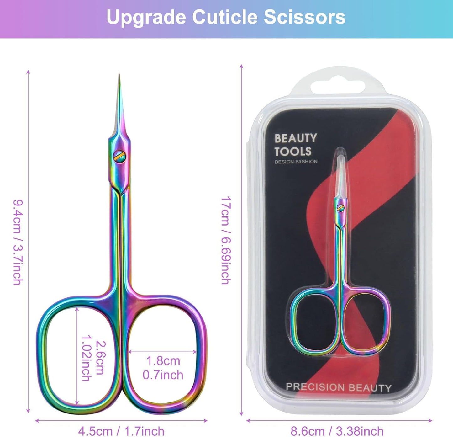 CGBE Cuticle Scissors Extra Fine Curved Blade, Super Slim Manicure Scissors for Cuticles Professional Small Scissors with Precise Pointed Tip Grooming Blades, Eyebrow, Eyelash, and Dry Skin - Colorful