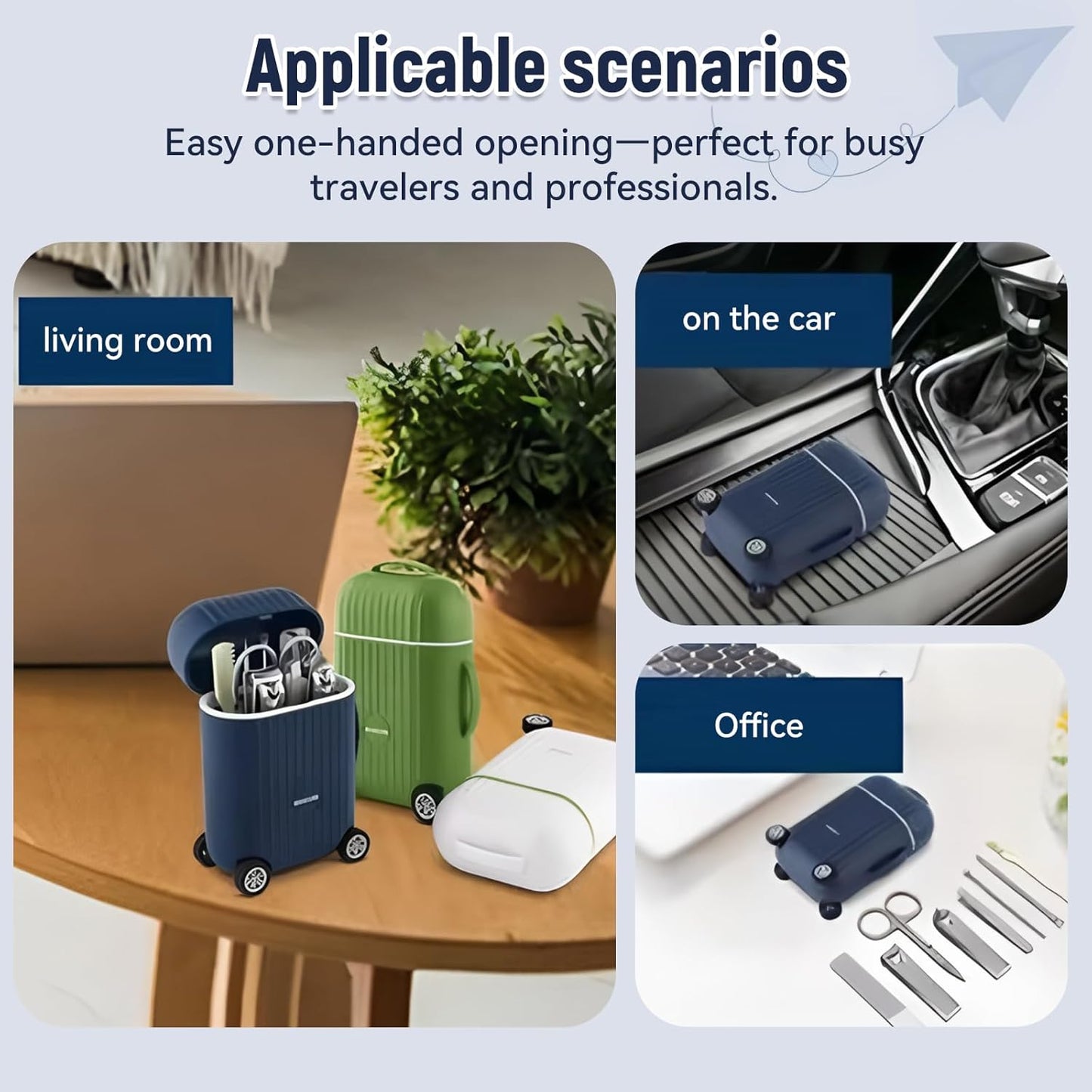 Travel Luggage Style Manicure Set, 6-in-1 Nail Care Kit with Stainless Steel Tools, Compact Design (Navy Blue)