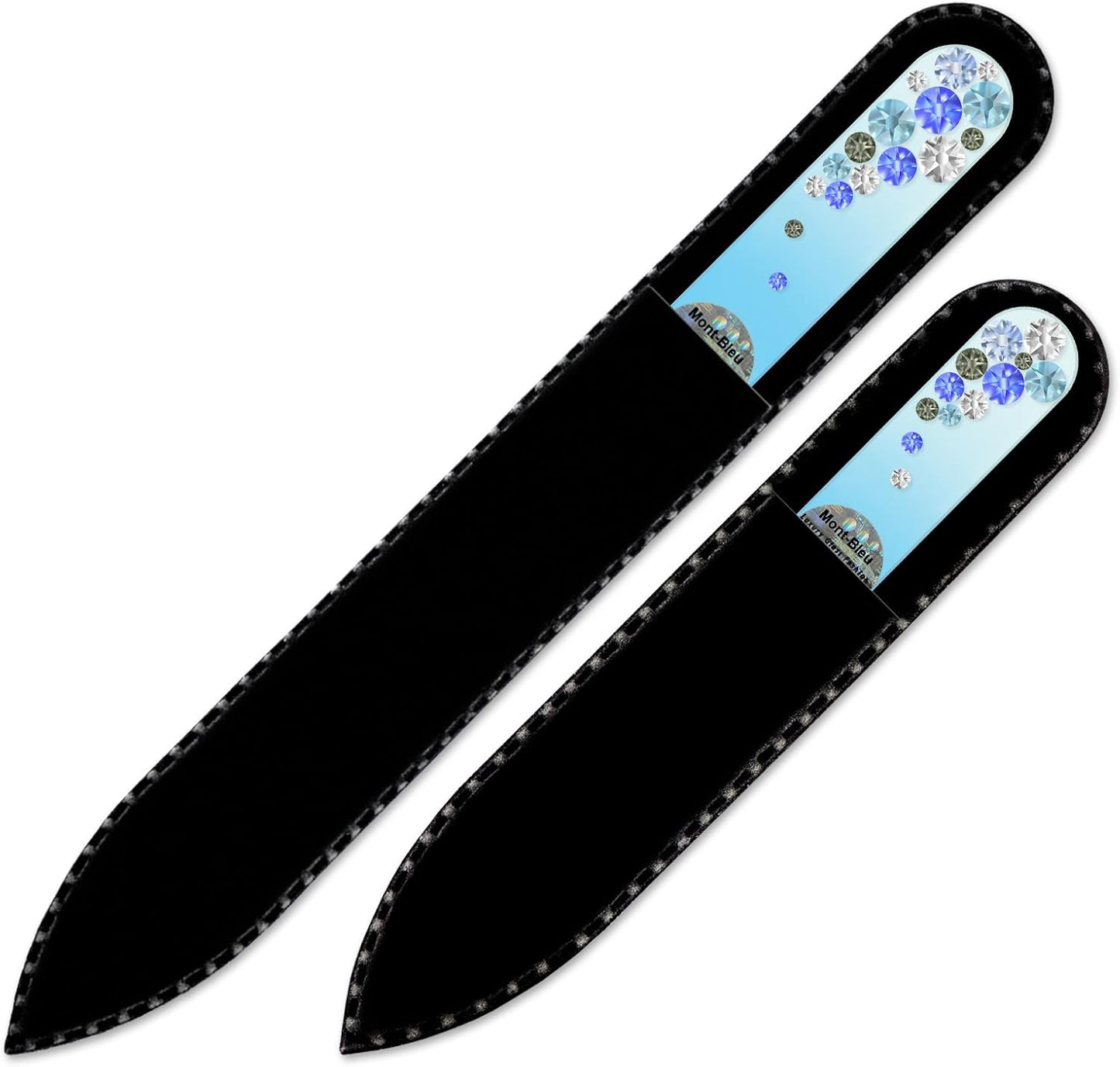 Nail File - Mont Bleu Best Set of 2 Glass Nail Files Hand Decorated with Swarovski Elements - Mothers Day Gifts - Genuine Czech Tempered Glass - Nail Files for Women - Glass Nail File for Nail Art