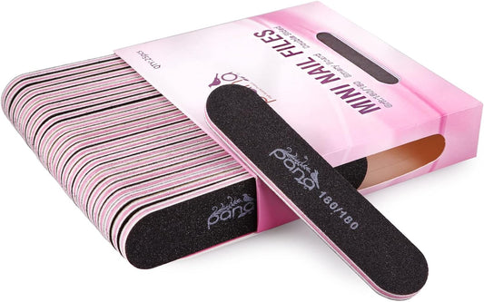 25PCS Mini Size PANA Professional Double Sided Nail Files - Black, 180/180 Grit - Emery Board Nail Buffering File Manicure Pedicure Nail Polisher Washable