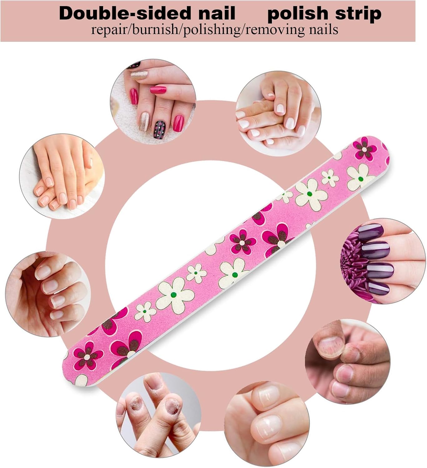 24 Nail Files, Colored Emory Plate Nail Files Double Sided 180 Grains Professional Manicure Emory Plate Buffer Pedicure Tools Nail Shaping Polishing Files (Flower Series, Count, 24, 100/180 Grit)