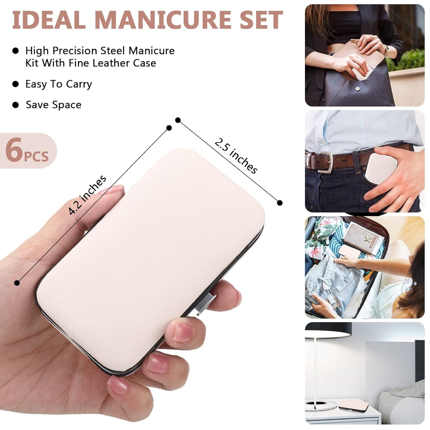 Hanaive 6 Set Manicure Set 48Pcs Nail Clippers Pedicure Kit 8 in 1 Stainless Steel Grooming Kit Professional Nail Care Tools with Luxurious Travel Case for Men Women Gift(Rose Gold)