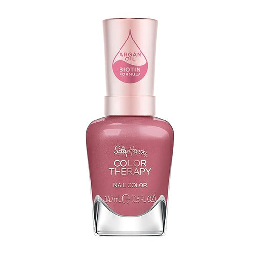 Sally Hansen Color Therapy Nail Polish | Biotin, Argan Oil, Long Lasting, Healthy Nails, Nail Strengenther, Opaque | 285 Thera-Tulip | Rose Pink Nail Color