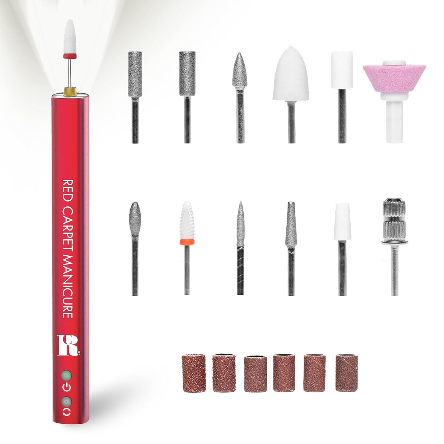 RC Red Carpet Manicure E-File Electric Nail File - Lightweight, Portable Nail Drill, Shaping, Filing, Gel Removal - 12 Interchangeable Bits & 6 Sanding Bands.