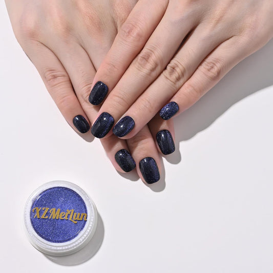 Cat Eye Nail Powder, Big-Capacity 0.8g 9D Cat Eyes Magnetic Powder Blue Magic Mirror Effect Pigment Holographic Nail Art Glitter, Can Mixed with Builder Gel Nail Polish for Use