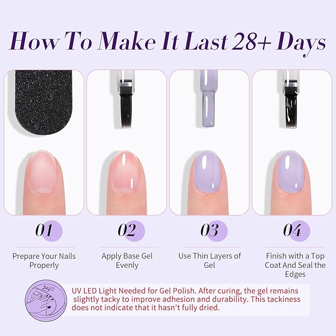 Born Pretty Jelly Purple Gel Nail Polish 6 Colors Purple Violets Colors Gel Polish Kit Soak Off Nail Polish Kit Collection Nail Art Gel Manicure Set DIY at Home Salon Gifts