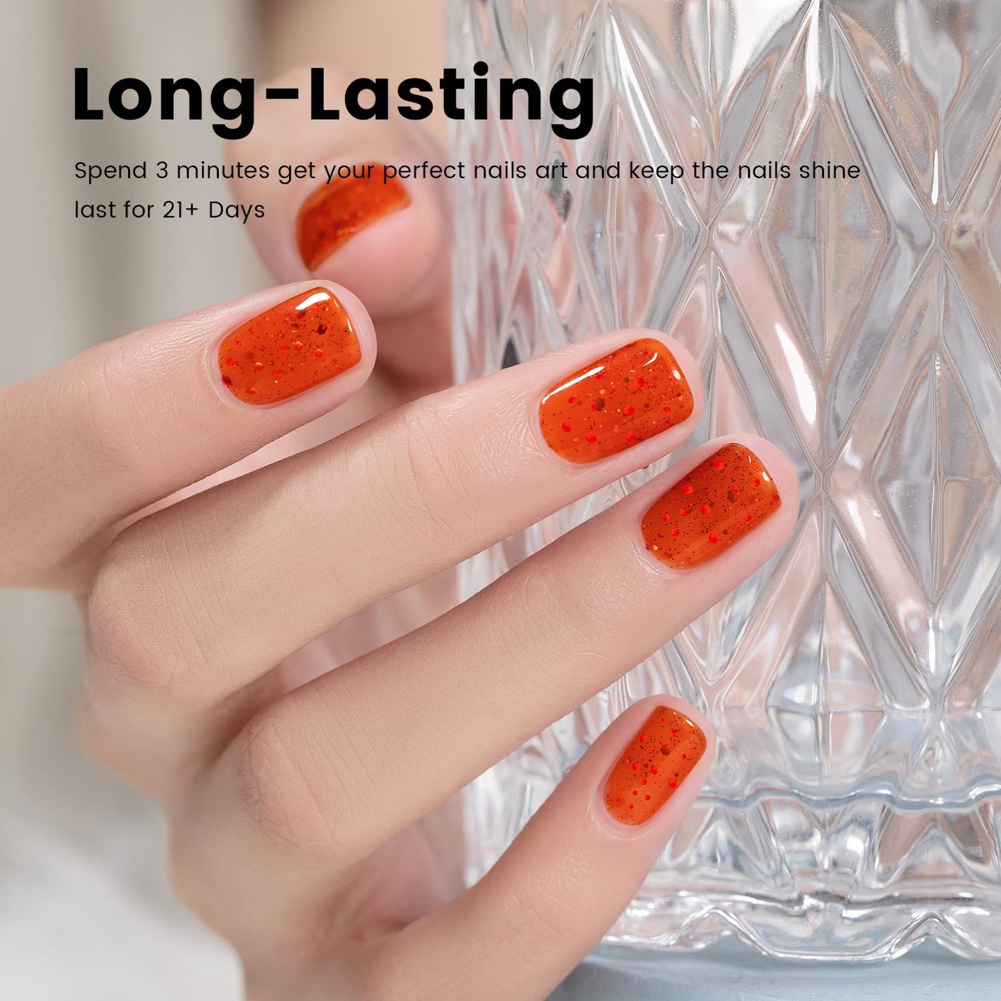 RARJSM Rainbow Glitter Gel Nail Polish Diamond Gel Polish Orange Red Big Flakes Sparkly Chunky Iridescent Pigments Nail Gelpolish Soak off L e d UV Curing Required for Nail Art Salon Manicure